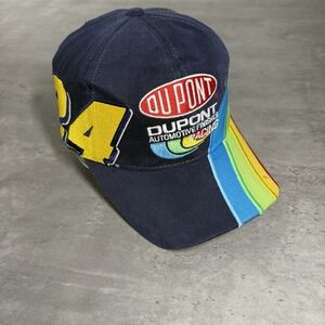 Vintage 90s Jeff Gordon SnapBack‎ Hat Navy Rainbow Dupont Big Logo Trucker Cap